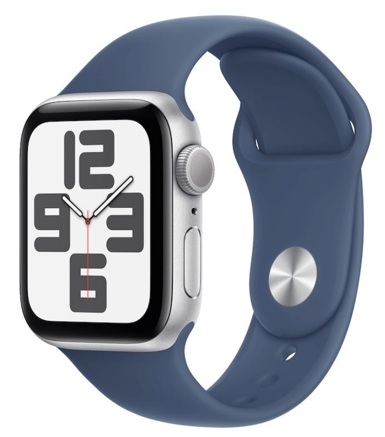 Apple Watch SE2 (2024) GPS 40mm Silver Aluminum Case with Denim Blue Sport Band, S/M