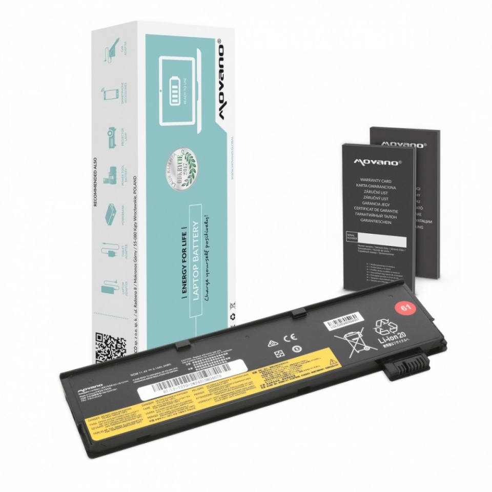 Movano sülearvuti aku SB10K97582 for Lenovo ThinkPad T470 T570 - 2140 mAh (24 Wh)