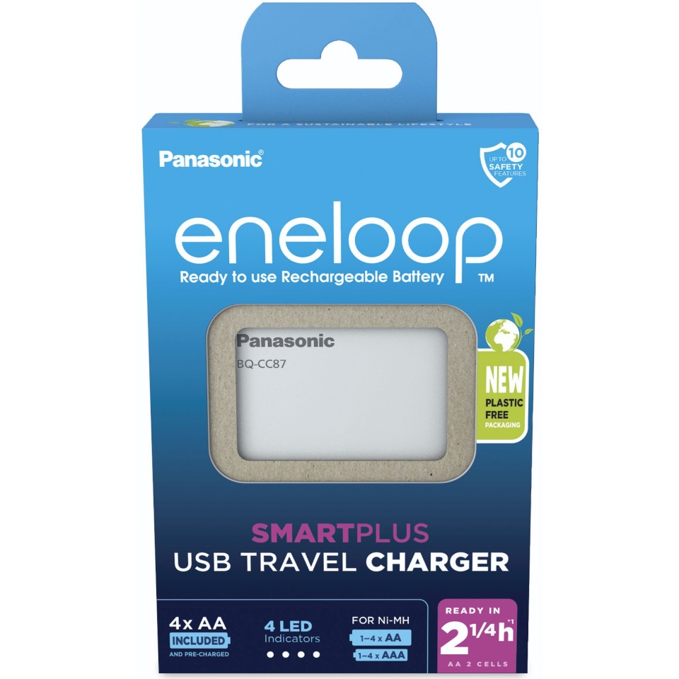 Eneloop laadija Panasonic Smart Plus USB Travel BQ-CC87 4xAA K-KJ87MCD40
