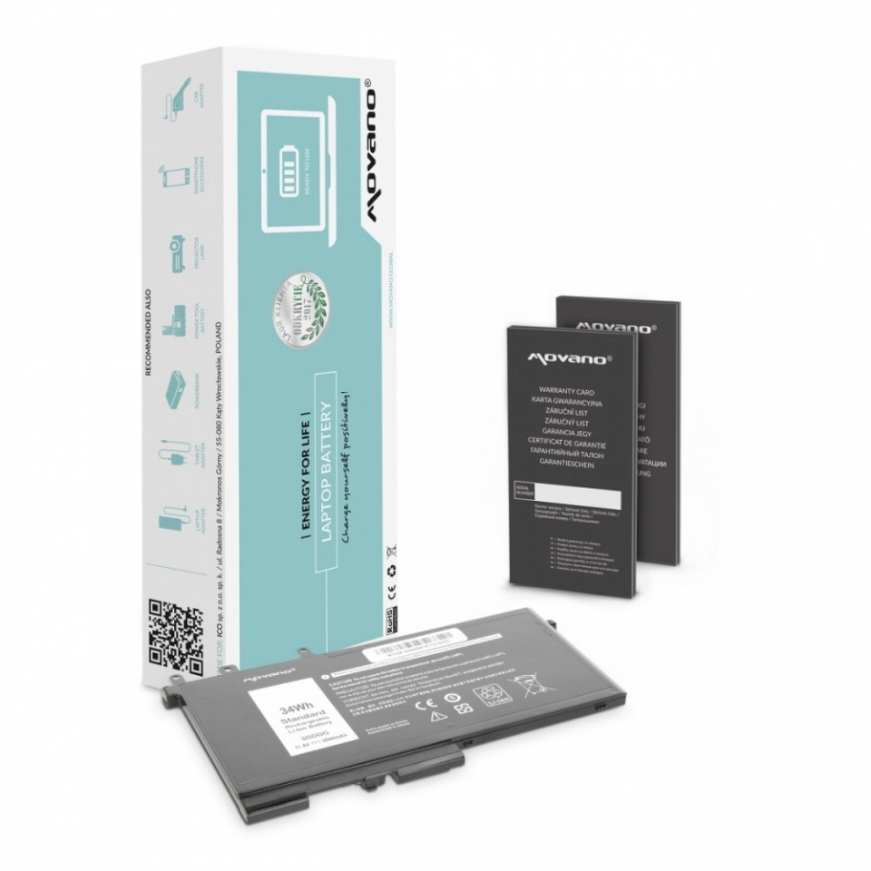 Movano sülearvuti aku 3DDDG for Dell Latitude 5280 5480 5495 5580 - 3000 mAh (34 Wh)