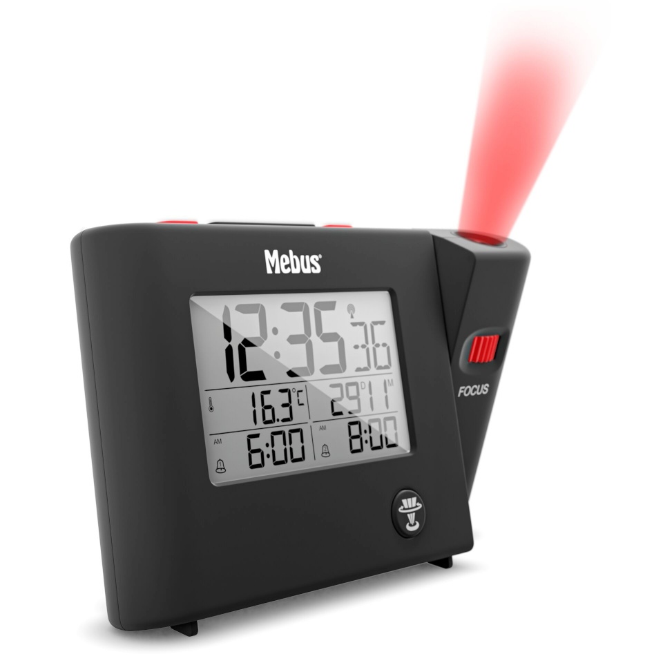 Mebus äratuskell 25795 Wireless Projection Alarm Clock, must