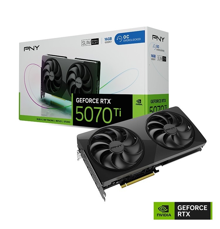 PNY videokaart GeForce RTX 5070 Ti Slim OC (DLSS 4, 3x DisplayPort, 1x HDMI 2.1)