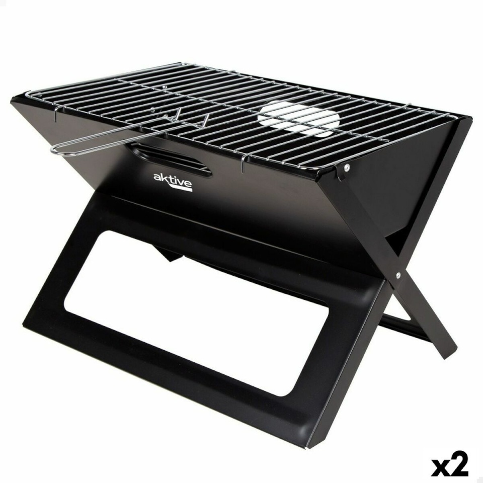 Aktive Kaasaskantav Barbeque-grill must teras Raud 45x30x29cm
