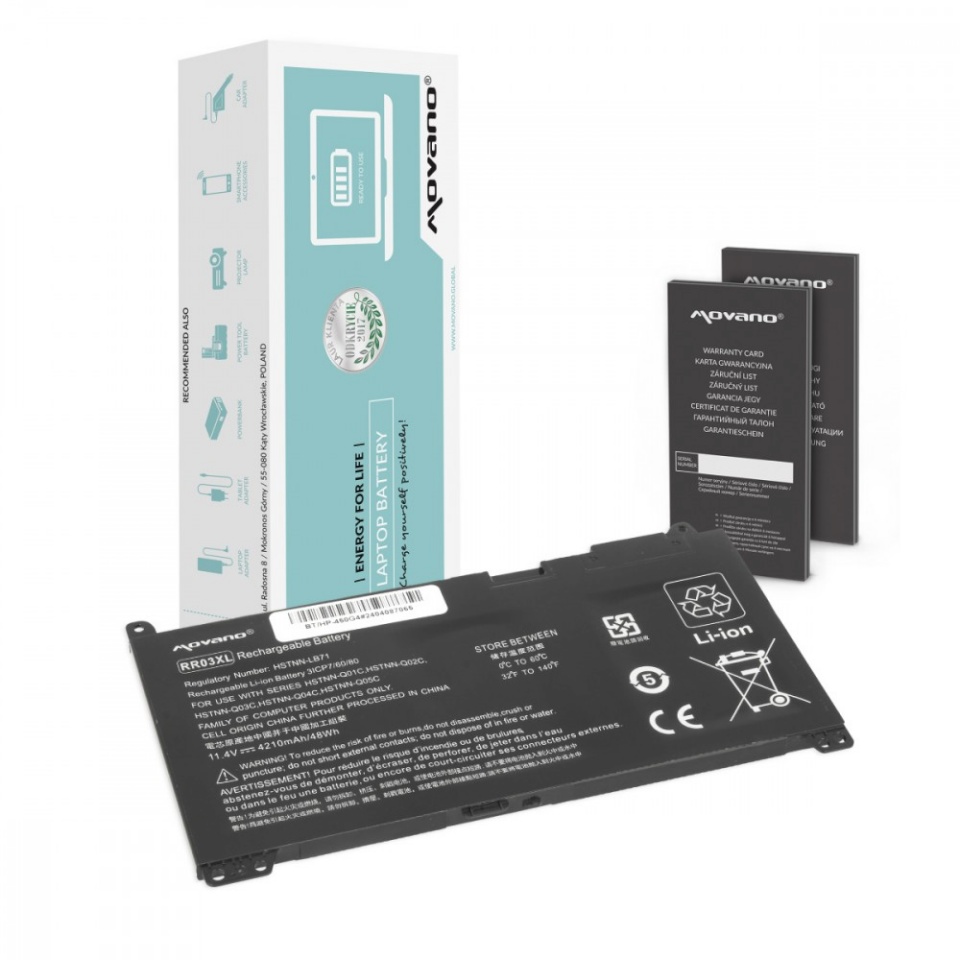 Movano sülearvuti aku RR03XL for HP ProBook 430 440 450 470 G4 G5 - 4210 mAh (48 Wh)