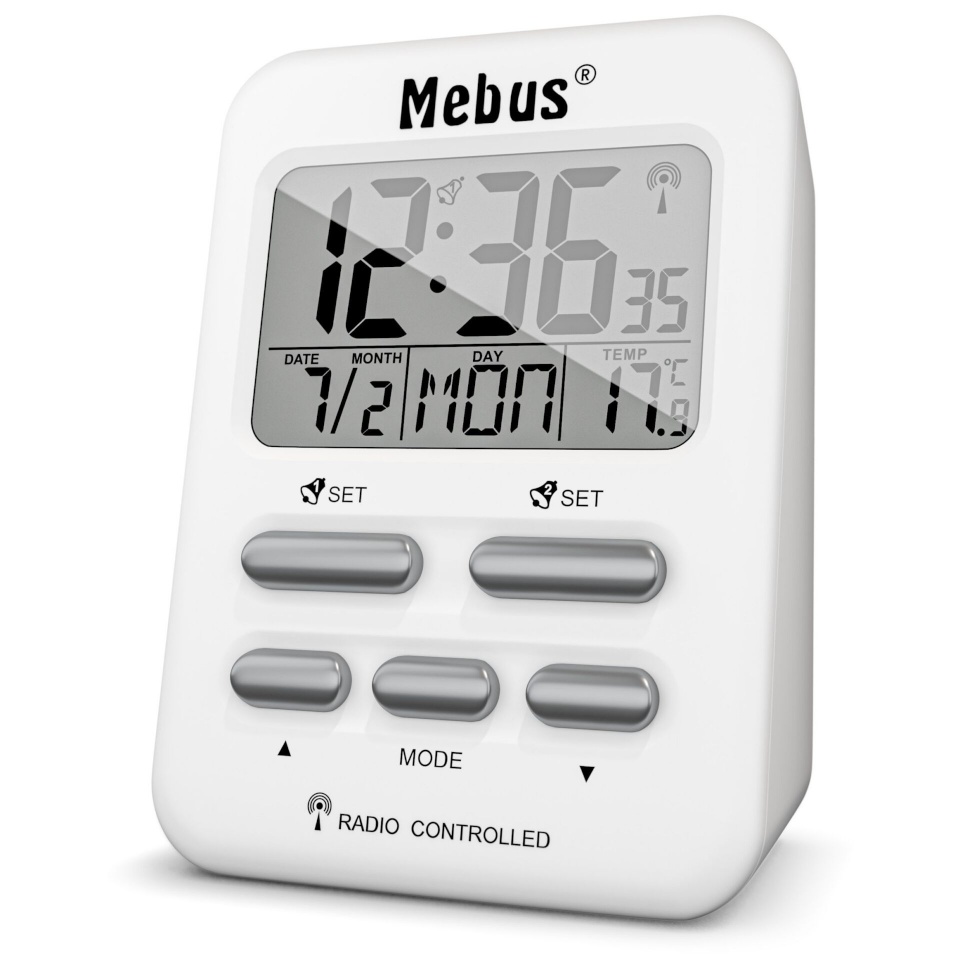 Mebus äratuskell 25800 Wireless Alarm Clock, valge
