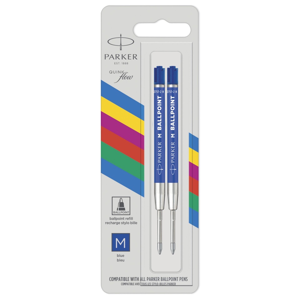 1x2 Parker Quinkflow Basic Ballpoint Pen Refill M sinine