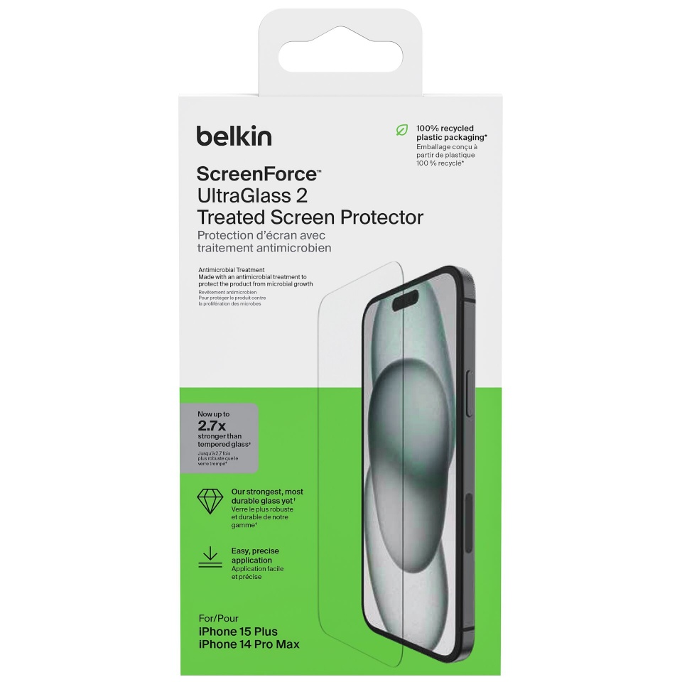 Belkin ekraani kaitsekile ScreenForce UltraGlass2 Treated Screen Protector (iPhone 15 Plus / 14 Pro Max)