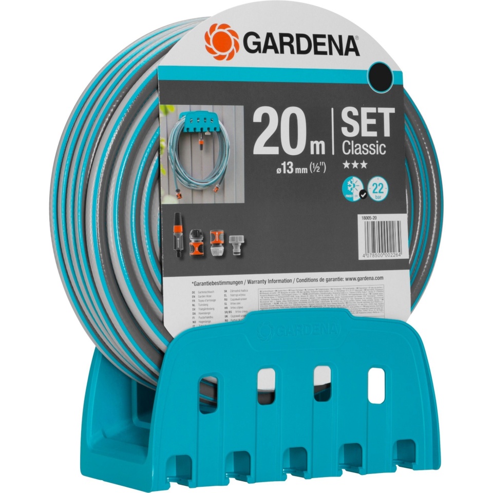 Gardena voolik 18005-20 Classic Garden Hose Set with Wall Mount, 20m, sinine/hall