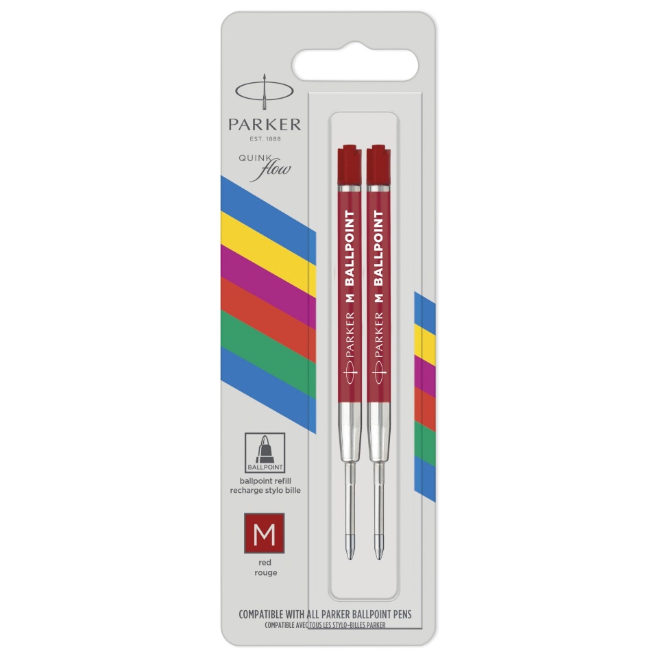 1x2 Parker Quinkflow Basic Ballpoint Pen Refill M punane