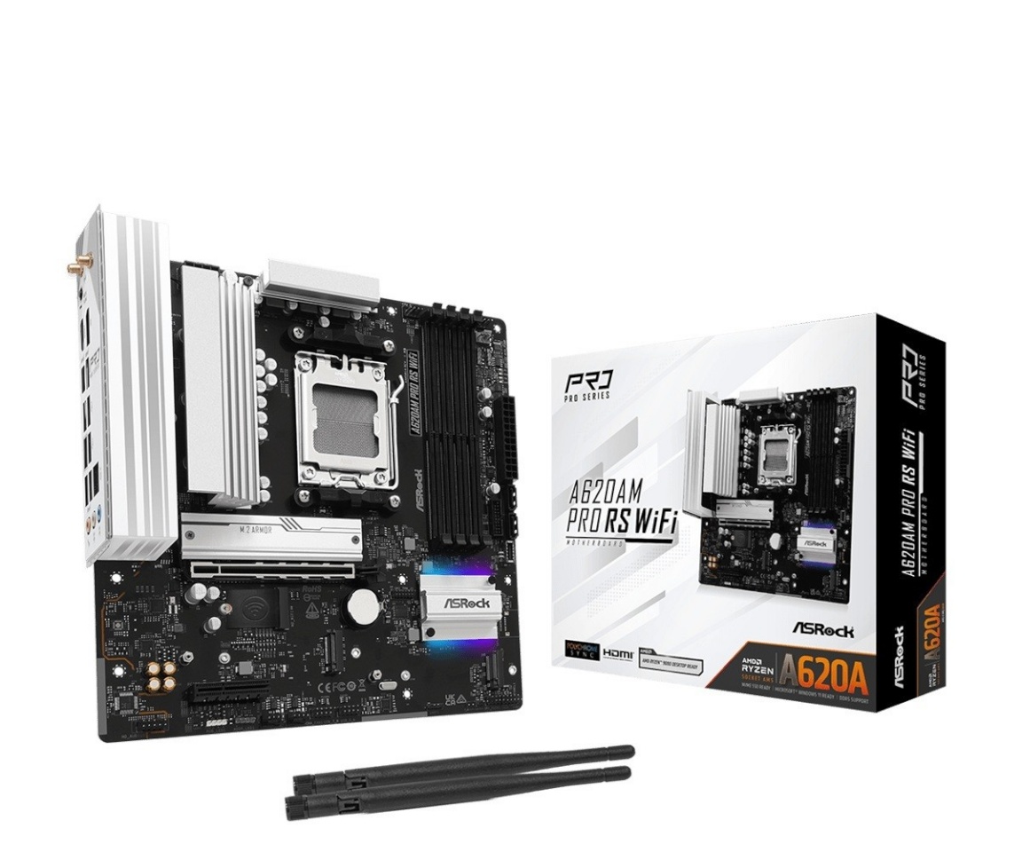 ASRock emaplaat A620AM PRO RS WIFI, AM5, DDR5, M.2, mATX