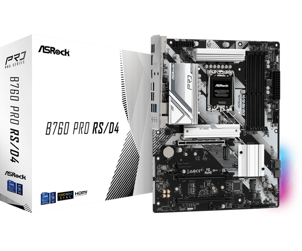 ASRock emaplaat B760 Pro RS/D4 Intel LGA1700 DDR4 ATX, 90-MXBL80-A0UAYZ