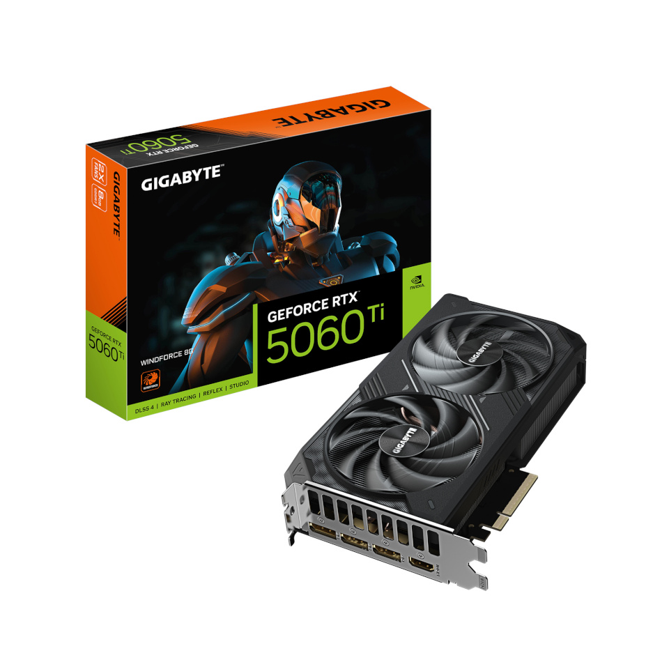 GigaByte videokaart GeForce RTX 5060 Ti WINDFORCE 8G (DLSS 4, 3x DisplayPort, 1x HDMI 2.1)