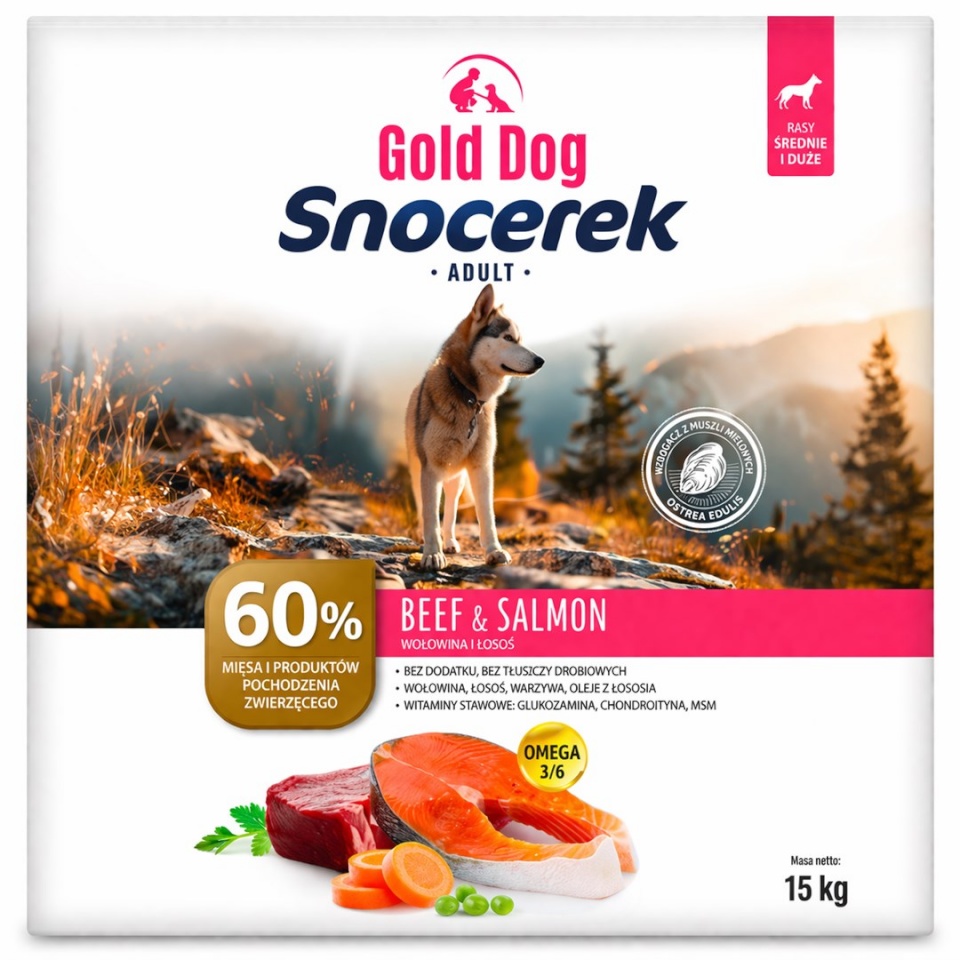 Gold Dog kuivtoit koerale Snocerek Beef and Salmon, 15kg