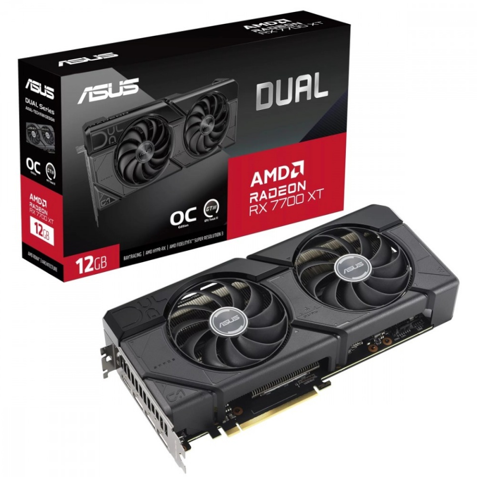ASUS videokaart Radeon RX7700 XT DUAL OC 12GB GDDR6 192bit 3xDP