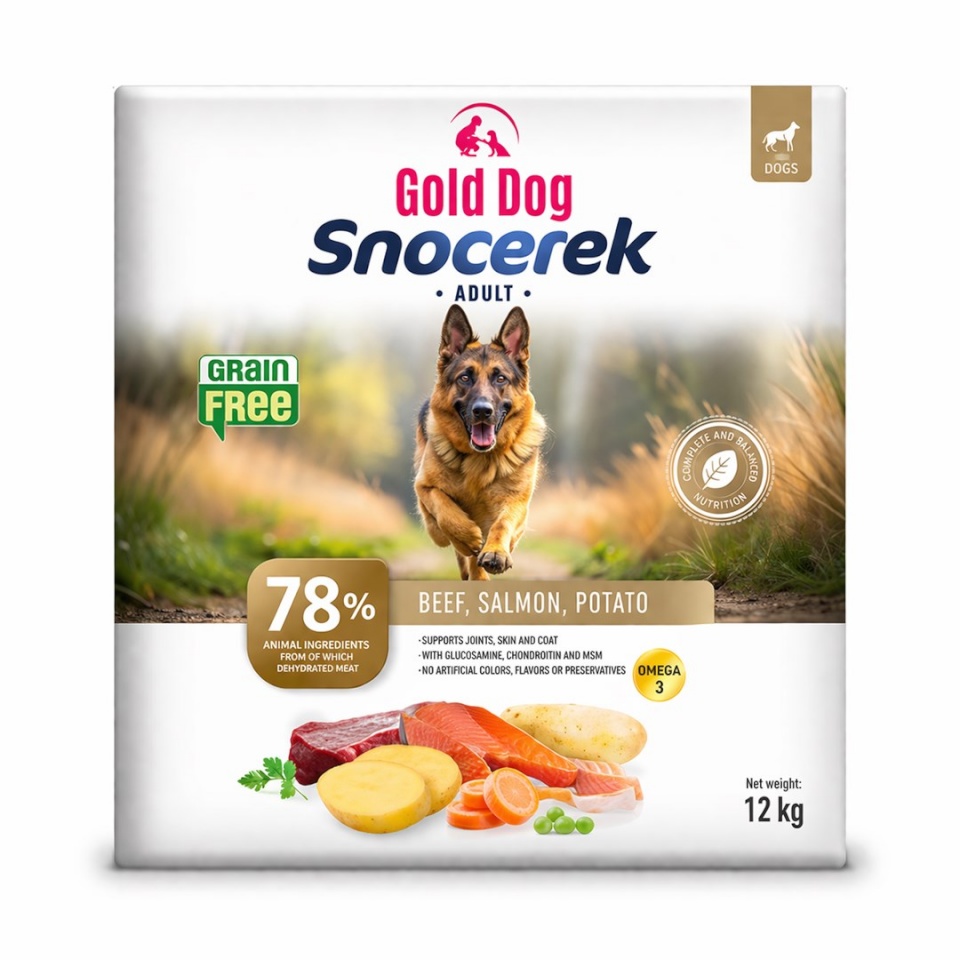 Gold Dog kuivtoit koerale Snocerek GRAIN FREE Beef and Salmon, Potato, 12kg