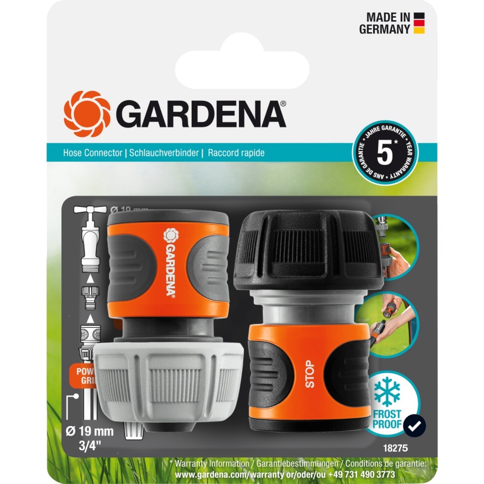 Gardena voolikuühenduste komplekt 18275-20 Hose Connector Set 19mm (3/4"), hall/oranž