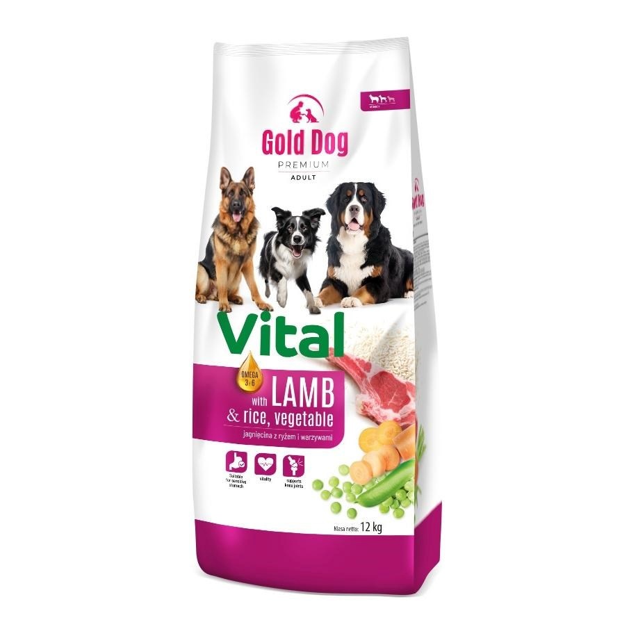 Gold Dog kuivtoit koerale Premium Vital Lamb and Rice, 12kg