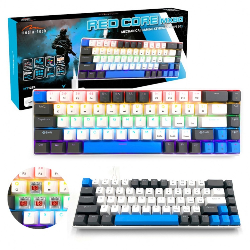 Media-Tech klaviatuur Mechanical Keyboard punane Core MX60 MT1259