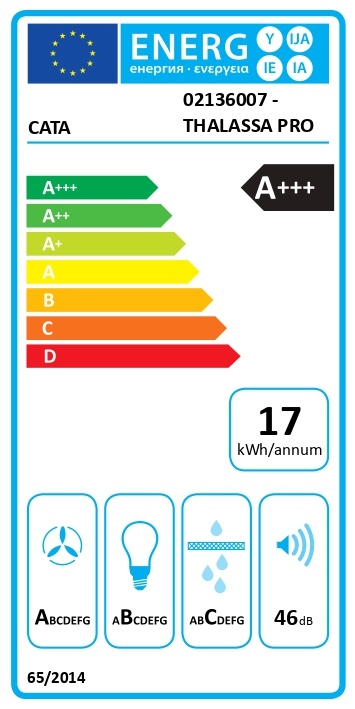 CATA õhupuhasti Hood, THALASSA PRO 60 GWH, Wall mounted, Width 60 cm, 842 m³/h, Electronic, LED, valge Glass