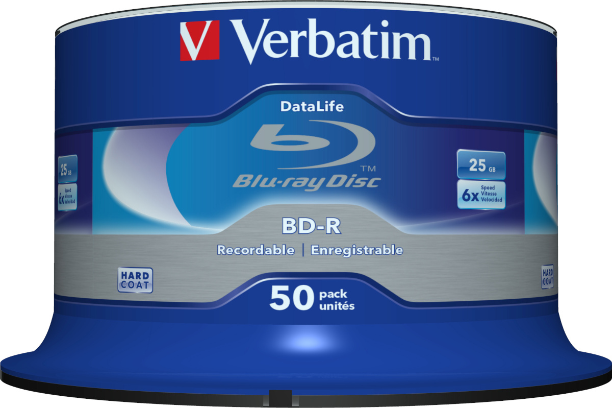 1x50 Verbatim toorikud BD-R Blu-Ray 25GB 6x Speed Datalife No-ID Cakebox