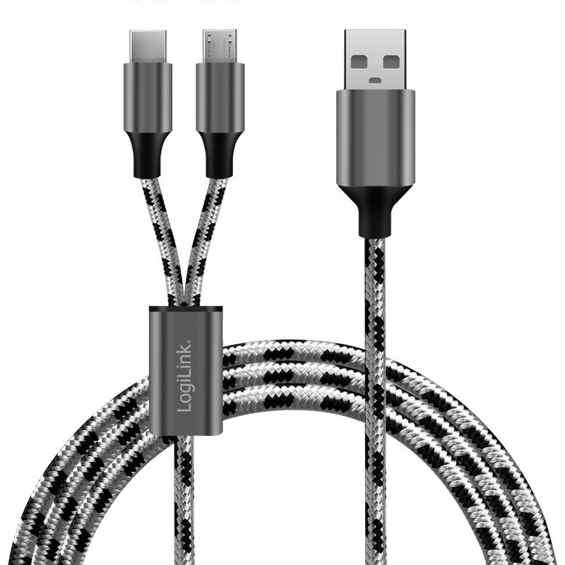 Logilink kaabel USB2.0 Cable, A / M to micro-USB + USB-C, 1.2m