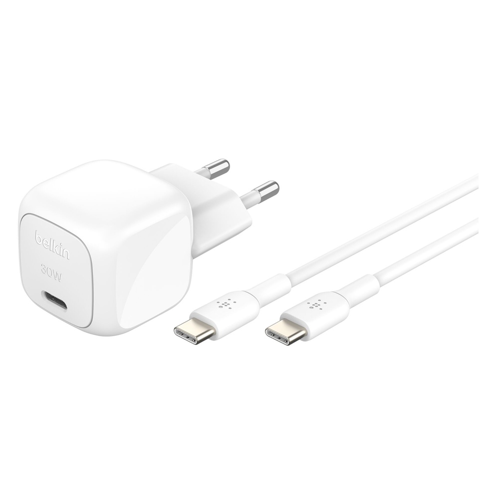 Belkin laadija BOOST Charge USB-C/USB-C 30WLad.PD,ws+Kab.WCA008kq1MWH-B6