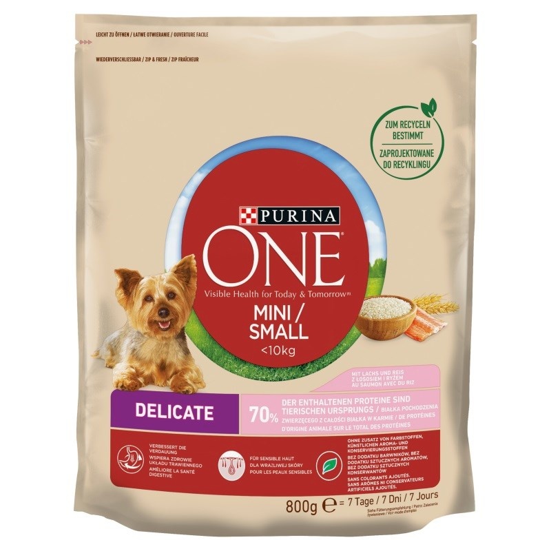 Purina Nestle kuivtoit koerale PURINA One Mini Delicate Salmon, rice - Dry Dog Food- 800 g