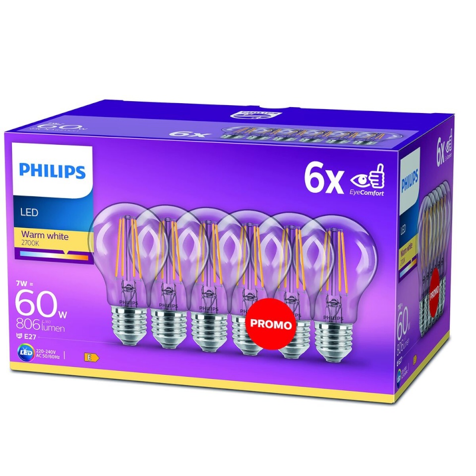 Philips LED pirn Bombilla läbipaistev E 60 W (2700k)