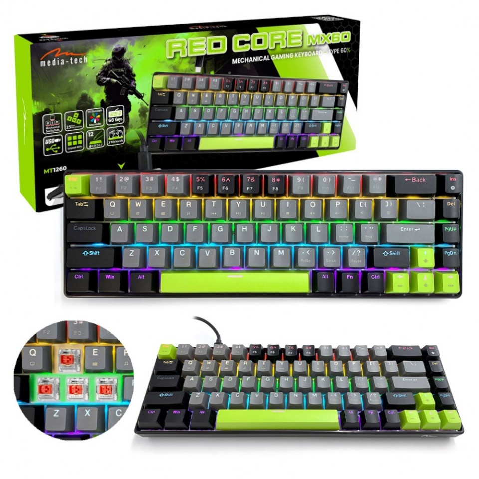 Media-Tech klaviatuur Mechanical Keyboard punane Core MX60 MT1260