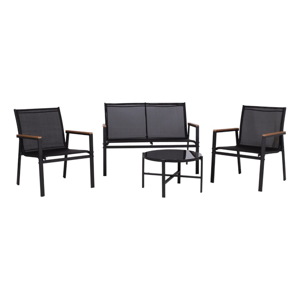 H4Y aiamööblikomplekt CANAAN laud, pink ja 2 tooli, must