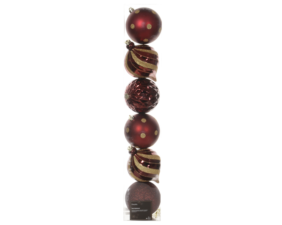 Decoris jõuluehted Shatterproof Large Christmas Tree Decoration Set, 15cm, 6tk, kuldne/punane