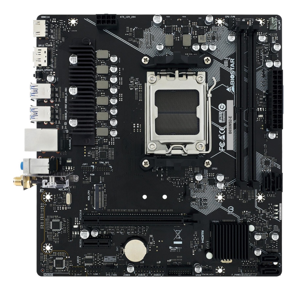 Biostar emaplaat AMD B650 socket Am5 micro ATX ram Ddr5-sdram 2xslots 1xnumber Of M.2 (m) Slots b650ms2-e
