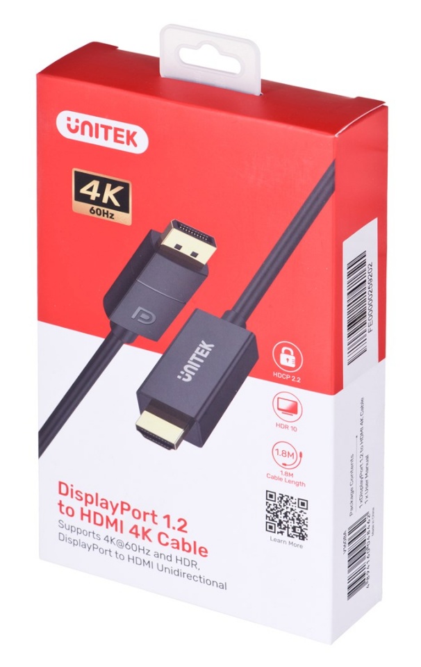 UNITEK CABLE adapter DP 1.2 -> HDMI, 4K 60HZ, 1,9M