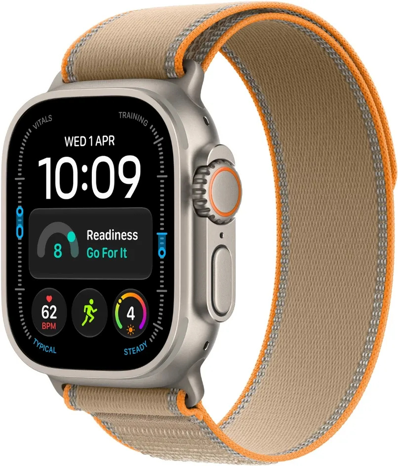 Apple Watch Ultra 4 49mm, GPS + Cellular, S/M, Natural Titanium, Sand Trail Loop, titaan/helepruun