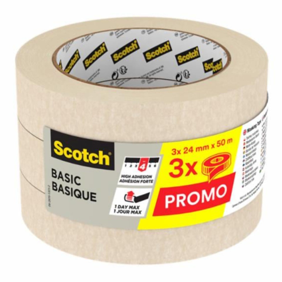 3M maalriteip 3-pakk Scotch Masking Tape Basic 24mm x 50m, beež 2010/24