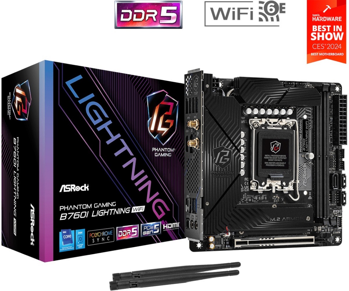 Asrock emaplaat B760I LIGHTNING WIFI |, Intel | LGA1700 | DDR5 | SATA, M.2 | Number of SATA connectors 3