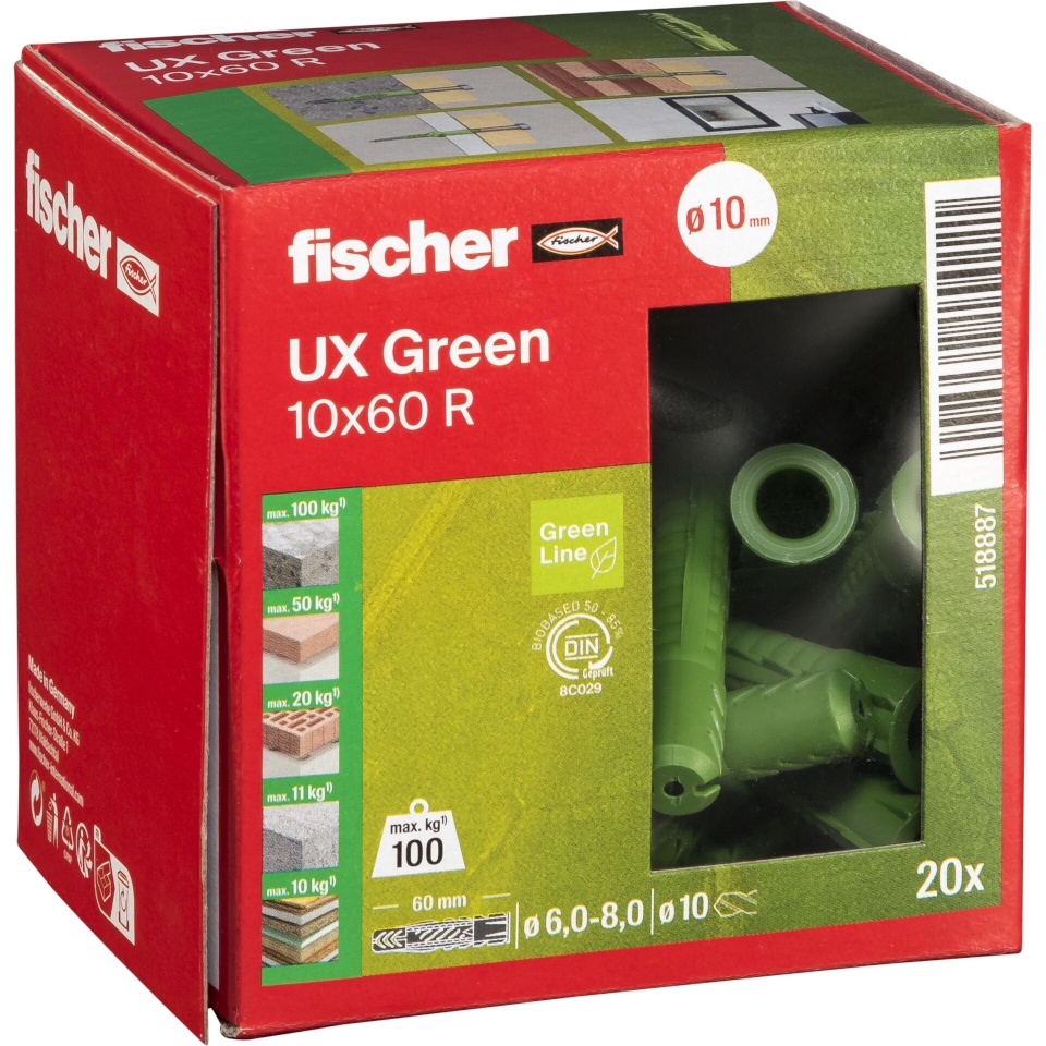 Fischer tüüblid Universaldübel UX roheline 10x60 R