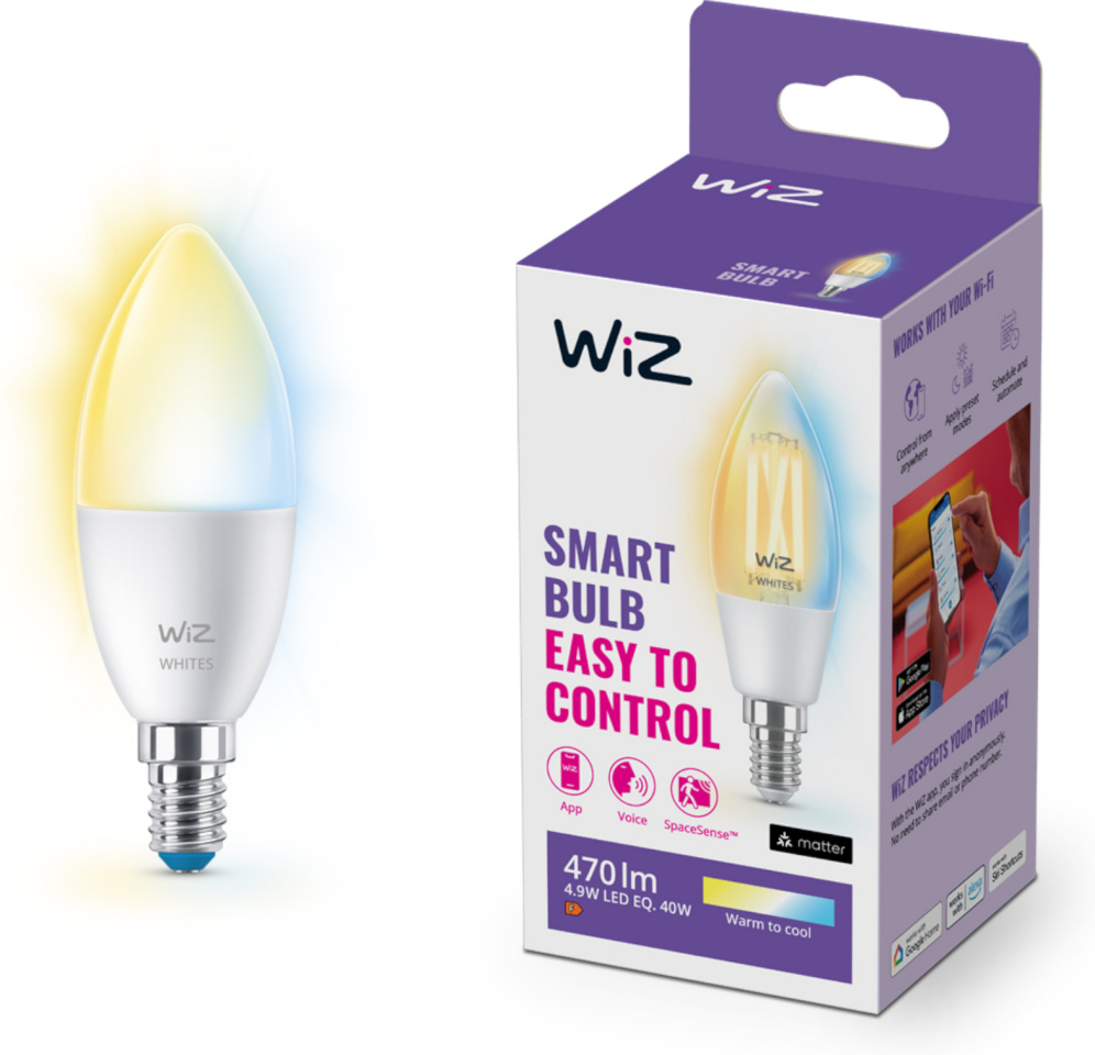 WiZ pirn Smart Bulb, E14, Tunable White - Shades of White Light, Wi-Fi, 2700-6500 K, 470 lm, 1tk