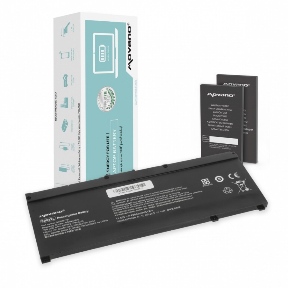 Movano sülearvuti aku SR03XL for HP Gaming 15 17 Omen 15-DC - 4380 mAh (51 Wh)