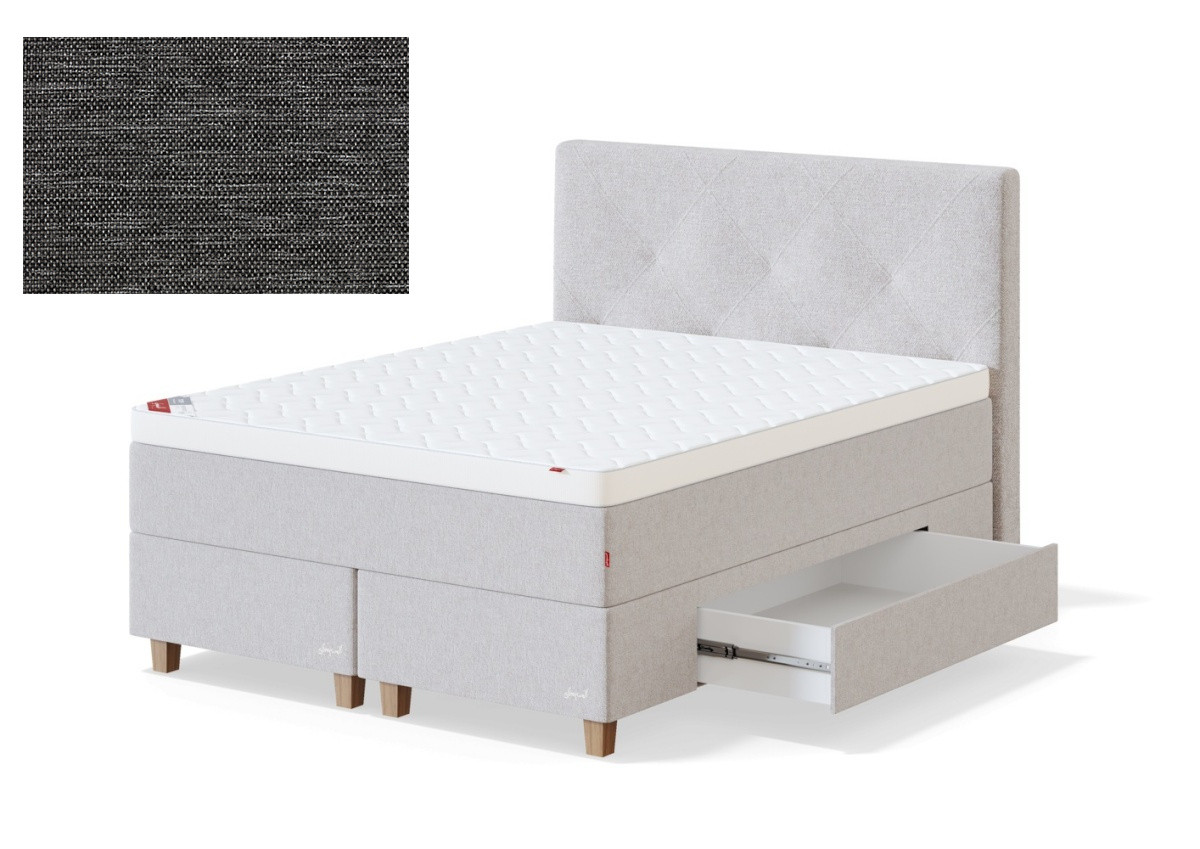 Sleepwell kontinentaalvoodi sahtlitega BLACK CONTINENTAL, 160x200x53cm, MANGO tumehall, jäik