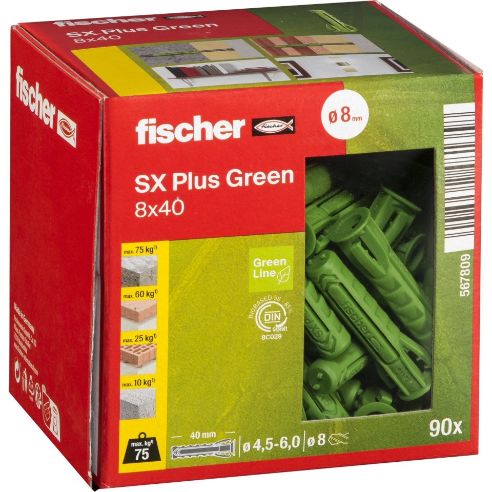Fischer tüüblid Dübel SX Plus roheline 8x40