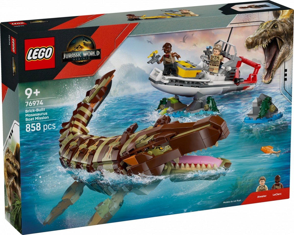 Lego klotsid Jurassic World 76974 Misja na łodzi i model mozazaura