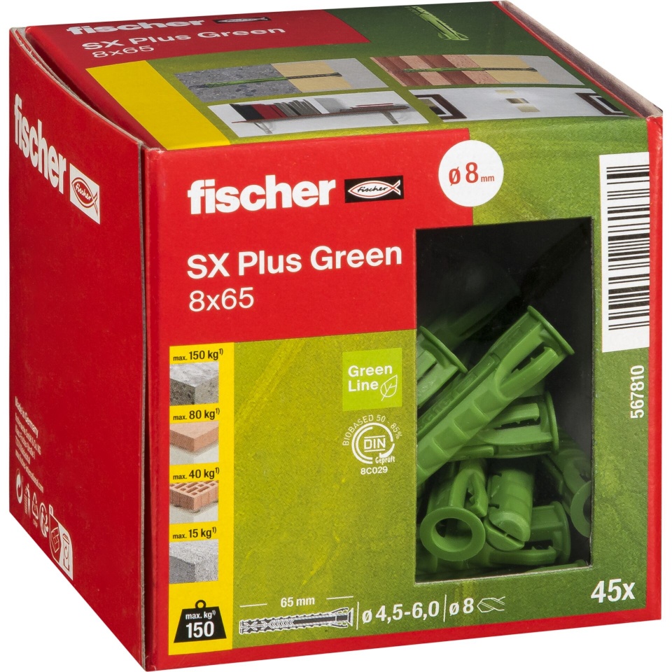 Fischer tüüblid Dübel SX Plus roheline 8x65