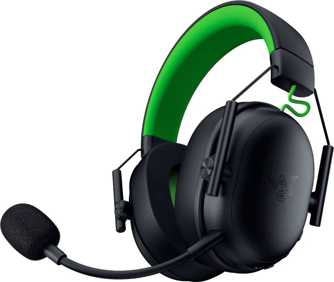 Razer kõrvaklapid BlackShark V3 X Hyperspeed for Xbox (must/roheline, 2,4 GHz-Dongle, Bluetooth, USB)