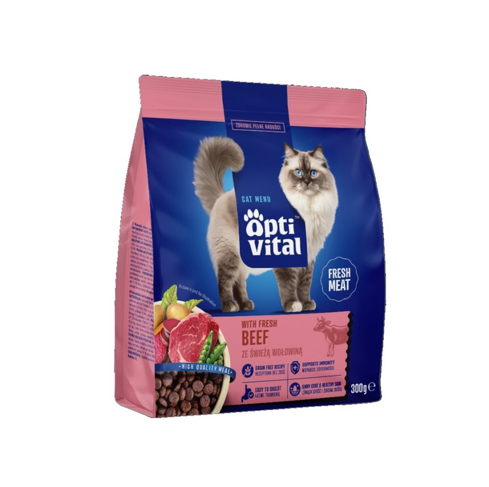 Optivital kuivtoit kassile With fresh beef - Dry cat Food- 300g