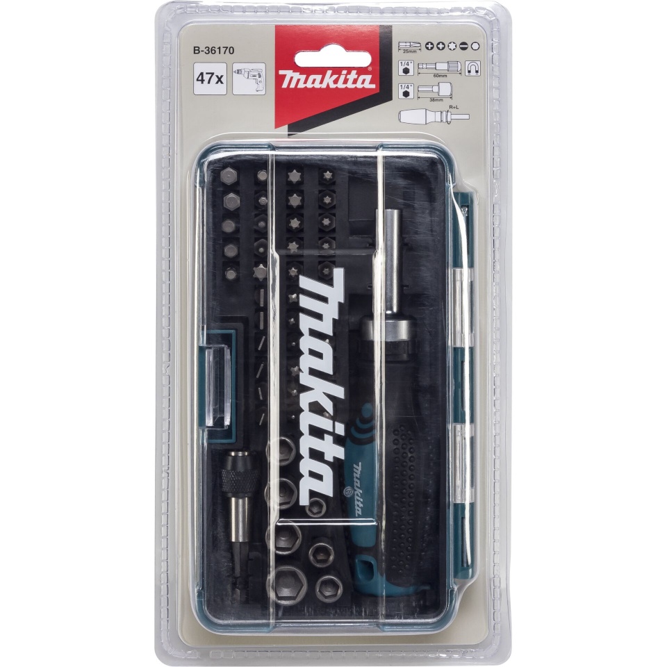 Makita kruvikeerajate komplekt B-36170 Ratchet + Bit Set 47-osaline