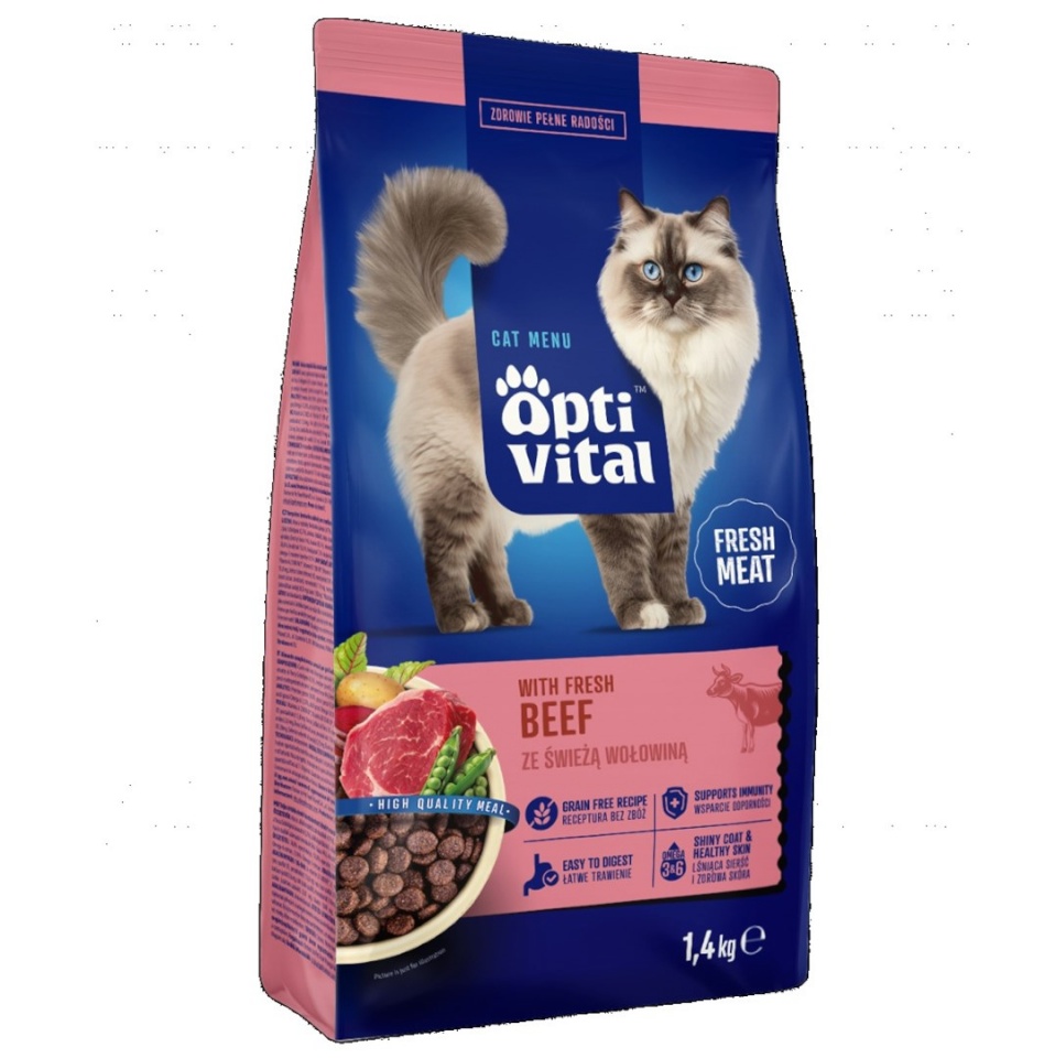 Optivital kuivtoit kassile With fresh beef - Dry cat Food- 1,4kg
