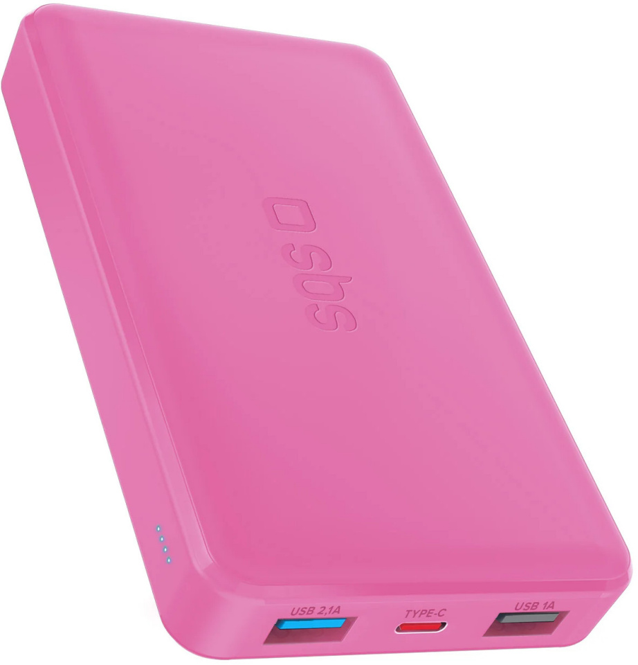 SBS akupank 10000mAh 2xUSB-A + USB-C, roosa