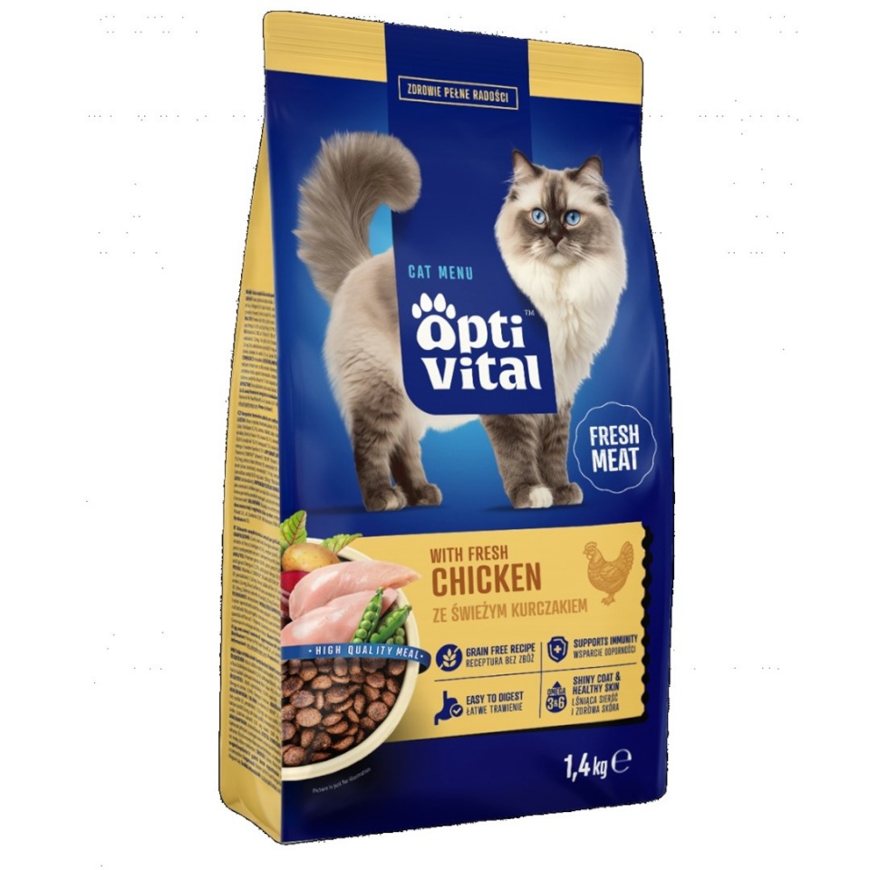 Optivital kuivtoit kassile With fresh chicken - Dry cat Food- 1,4kg