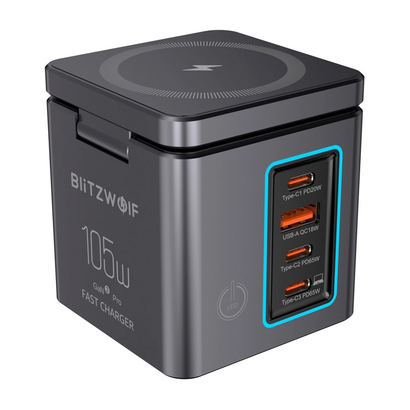 BliTZWOlF BW-i113 GaN, USB-A, 3xUSB-C, 105W mains charger